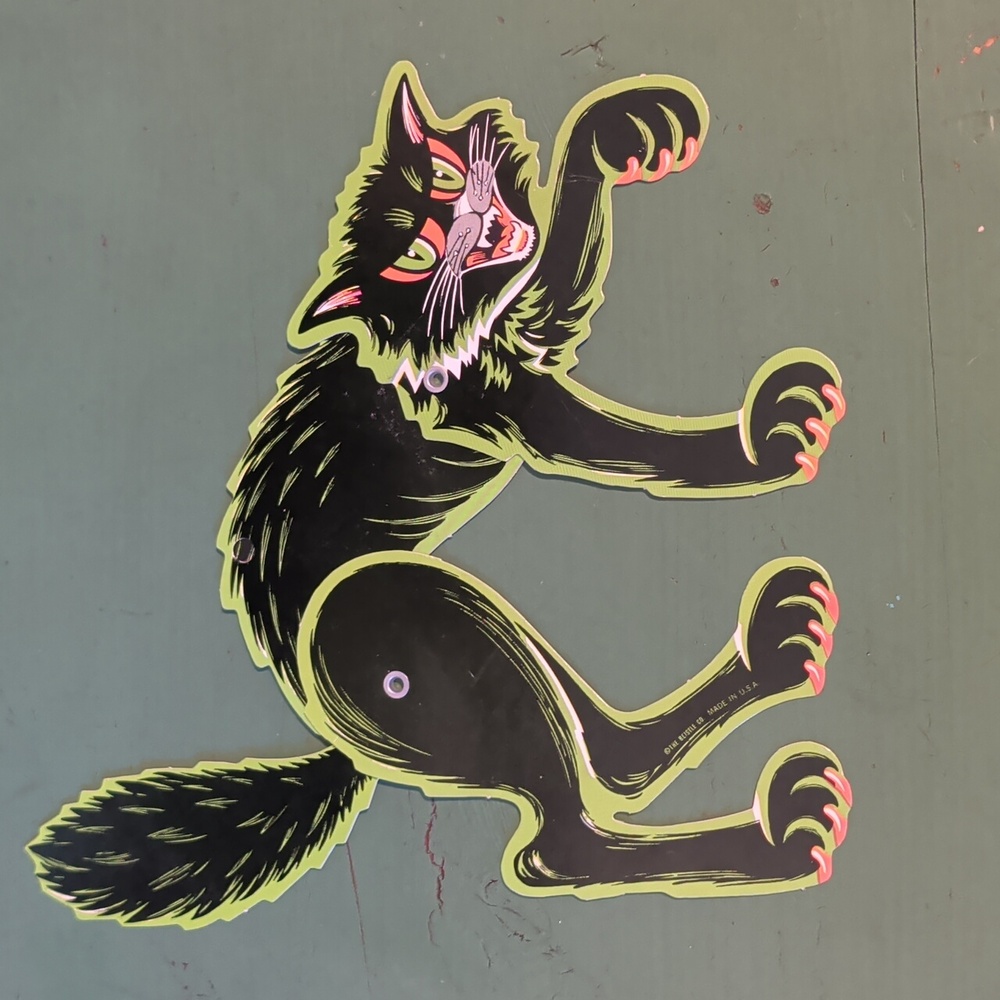 Vintage beistle black cat die cut jointed Halloween decor 1973